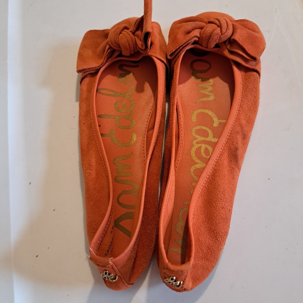 Sam Edelman Emma Orange Suede Ballet Flats - Bow Detail - Great Condition! 6M - Picture 11 of 11